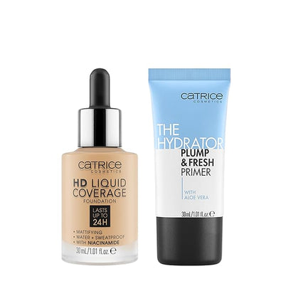 Catrice | HD Foundation 36 & The Hydrator Plump & Fresh Primer Bundle | Full Coverage Makeup | Vegan & Cruelty Free