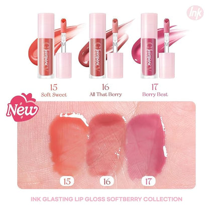 Peripera Ink Glasting Lip Gloss, Non-Sticky, Gloss Shine, 4XL Wand for Easy Application, Korean Lip Gloss, Fuller Looking Lips, Buttery Soft, Long Lasting Lip (016 ALL THAT BERRY)