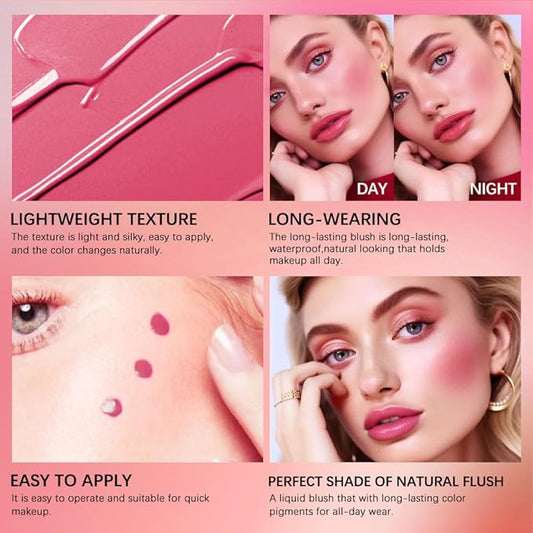 Velvet Liquid Blush, Natural Matte Finish Looking, Dewy Cheek Tint, Soft Cream Face Blush,Moisturizing Lightweight Blendable Feel,Long-Lasting-106#