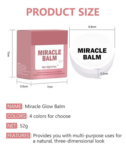Miracle Glow Balm - Hydrating Tinted Cream Blush, Multi-Use Glow Face Balm Makeup for Cheek & Eye & Lip Tint, Creamy Lightweight Blendable Shimmer Blusher, Radiant Skin Finish, 03# Sheer Pink