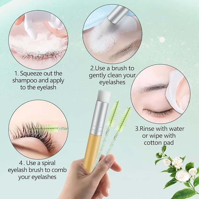 Lash Shampoo Kit for Eyelash Extension, Eyelash Shampoo 2 fl.oz / 60ml, Eyelash Extension Cleanser, Lash Eyelid Foam Cleaning Kit for Salon Use and Home Use (Tea Tree)