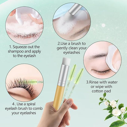 Lash Shampoo Kit for Eyelash Extension, Eyelash Shampoo 2 fl.oz / 60ml, Eyelash Extension Cleanser, Lash Eyelid Foam Cleaning Kit for Salon Use and Home Use (Tea Tree)