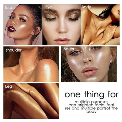 8 Colors Highlighter Makeup Palette, Face Highlighter Powder Palette Long Lasting Glitter Face Makeup Highlighter Powder Iluminadores de Maquillaje for Face Highlighters & Luminizers