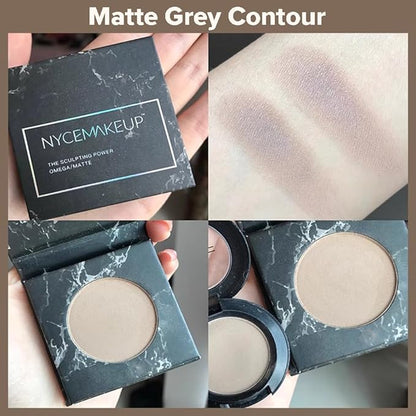 Matte Grey Contour Palette with Included Makeup Brush - Cool Toned, Ultra-Blendable, Face Sculpting Makeup for Light Skin Tones
