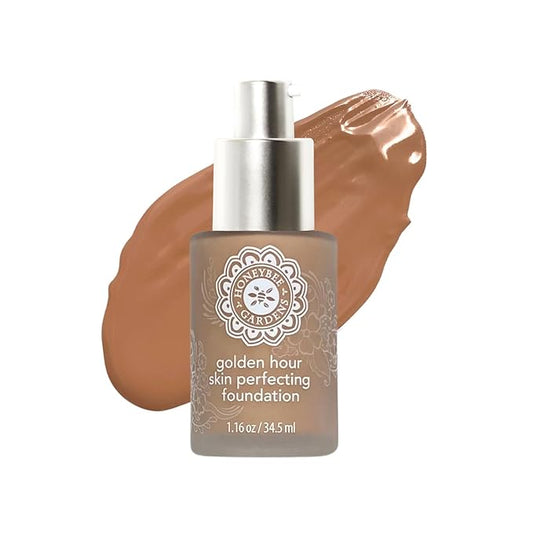 Honeybee Gardens Golden Hour Foundation In Montego, Warm Tan Neutral For Deeper Skin Tones, Skin-Perfecting, Luminous Finish, Vegan, 34.5ml