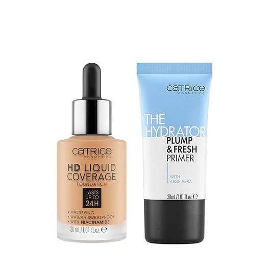 Catrice | HD Foundation 34 & The Hydrator Plump & Fresh Primer Bundle | Full Coverage Makeup | Vegan & Cruelty Free