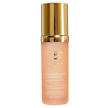 Snowzoom Forever 4-in-1 Makeup Foundation SPF 50+ – Full Coverage, Color Adaptive, Hydrating & Long-Lasting for Sensitive Skin, Medium to Light Shade