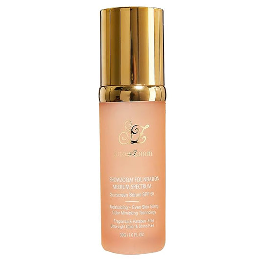 Snowzoom Forever 4-in-1 Makeup Foundation SPF 50+ – Full Coverage, Color Adaptive, Hydrating & Long-Lasting for Sensitive Skin, Medium to Light Shade