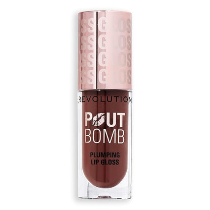 Revolution Beauty, Pout Bomb Plumping Lip Gloss, High-Shine for Glossy, Fuller & Plump Lips with Hyaluronic Acid & Peptides, Vegan & Cruelty-Free, Espresso Cool Nude & Brown, 0.15 Fl Oz