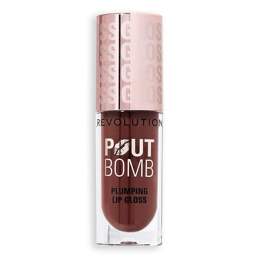 Revolution Beauty, Pout Bomb Plumping Lip Gloss, High-Shine for Glossy, Fuller & Plump Lips with Hyaluronic Acid & Peptides, Vegan & Cruelty-Free, Espresso Cool Nude & Brown, 0.15 Fl Oz