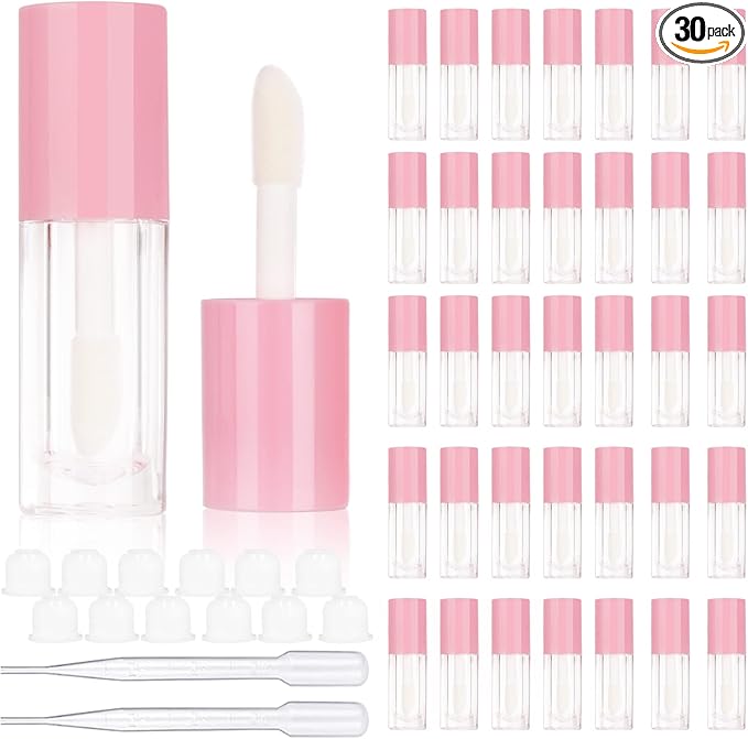 COSIDEA 30pcs Pink Empty 6ml 0.2oz Lip Gloss Tubes with Big Doe Foot Wand，Round Lipgloss Containers，Concealer Tube Cosmetic Packing Container Bulk Wholesale