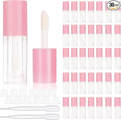 COSIDEA 30pcs Pink Empty 6ml 0.2oz Lip Gloss Tubes with Big Doe Foot Wand，Round Lipgloss Containers，Concealer Tube Cosmetic Packing Container Bulk Wholesale