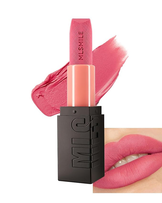 Matte Lipstick Rose Pink, Nude Matte Lipstick Long-Lasting Lip Makeup Waterproof Smudge Proof for Women,Silky Velvet Moisturizing Lip Stick High Impact Lip Color Lip Gloss Balm Gift for Girls-01