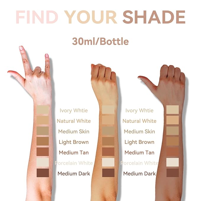 OPHIR 7x Airbrush Makeup Foundation, Air Brush Foundation for Air Brush Makeup, Includes Lvory & Natural White, Light Brown, Medium Tan, Porcelain White & Medium Dark,1oz/Bottle