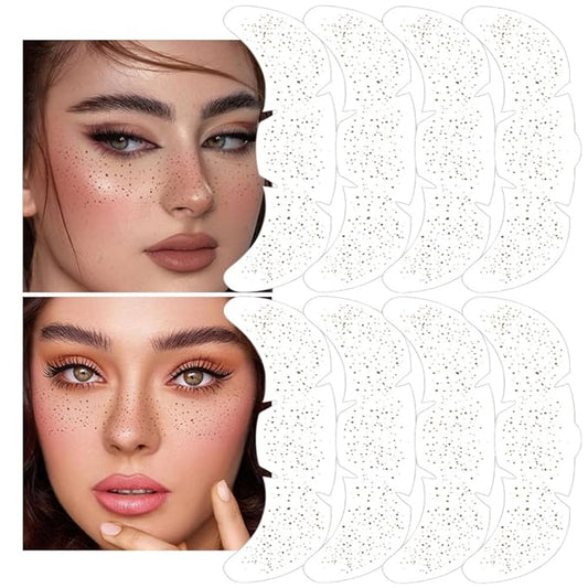 8Ps Face Glitter Speckles Patches, Brown Glitter Freckles Face Tattoo, Glow Up Makeup Patches, Cute Glitter Makeup Accessories for Women, Cosmetic Glitter for Face Gift