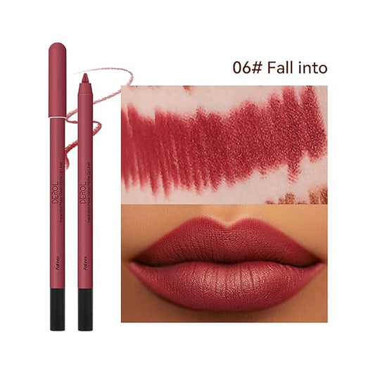Lip Liner Pencil, Long Lasting Waterproof Creamy Lip Liner Pencil with Sharppens, Non-Fade, Non-Dry, High Pigmented, UP TO 12 HOURS, Professional Lip Makeup Matte Lip Liner Pencil for Women (06# FALL INTO)
