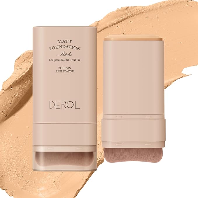 Multi-Use Foundation Stick Makeup with Built-In Brush, Lightweight Buildable Medium-to-Full Coverage, Longwear Contour Stick, Natural Finish