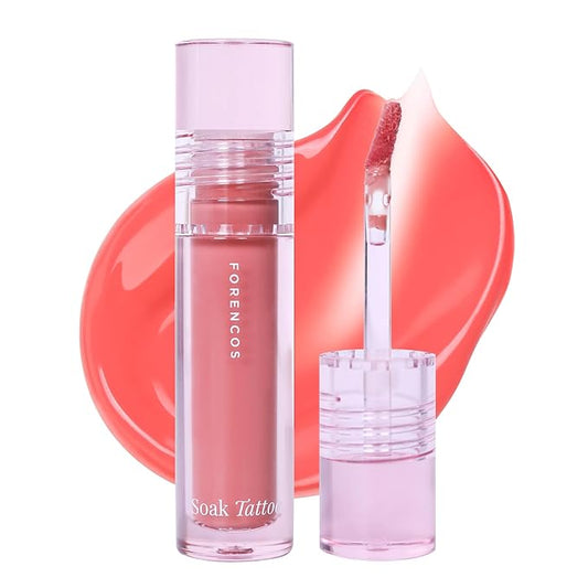 FORENCOS Soak Vegan Lip Tint/Stain, Water Gel Formula, Weightless & Non-sticky Finish, Vivid Color, Smudge-proof, Cruelty-Free, Korean Makeup, Waterproof, 0.11 oz (01 Elodie)