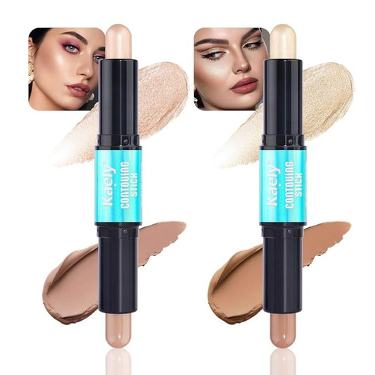 Kaely 2Pcs Cream Bronzer Highlighter Stick,Face Shaping Contouring Sticks,Cheek Contour Palette Kit for Beginners,maquillaje contorno en crema Bronzing Concealer Stick,Brightens & Shades Makeup,01+02