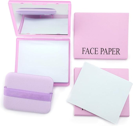Erinde Oil Blotting Sheets for Face with Mirror and Puff, 300 Sheets Oil Blotting Paper for Oily Skin, Face Oil Absorbing Sheets, Natural Oil Control Film, Absorb Excess Oil, Makeup Friendly