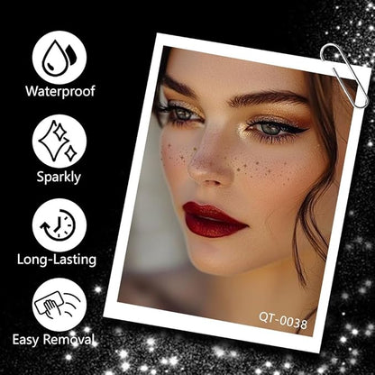 8Ps Face Glitter Speckles Patches, 2Colors 4styles Glitter Freckles Face Tattoo, Glow Up Makeup Patches, Cute Glitter Makeup Accessories for Women, Cosmetic Glitter for Face Gift