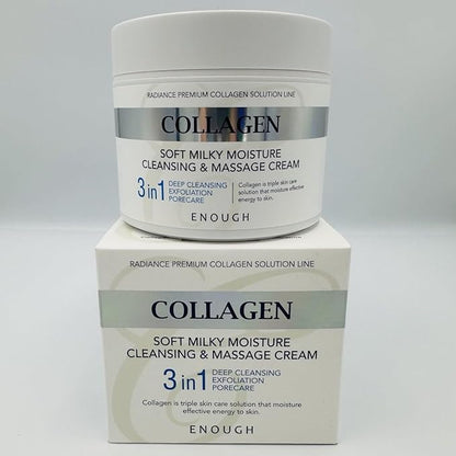 Enough Collagen Soft Milky Moisture Cleansing & Massage Cream, Deep Hydrating Face Cleanser and Makeup Remover, Korean Skincare for All Skin Types, 10.58 oz (300g)