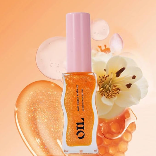 Honey Infused Hydrating Lip Oil Lip Gloss with Honey Tropical Scent, High-Shine Non-Sticky Formula for Dry Lips, 8ml (Honey Orange, Lip Oil-1)