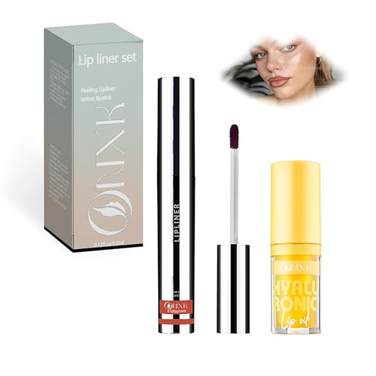 Lip Tattoo Peel off Kit - Lip stain Long Lasting Waterproof Lip Tattoo Peel off Matte LipLiner Natural Finish Smudge Proof Lip Liner with Lip Gloss