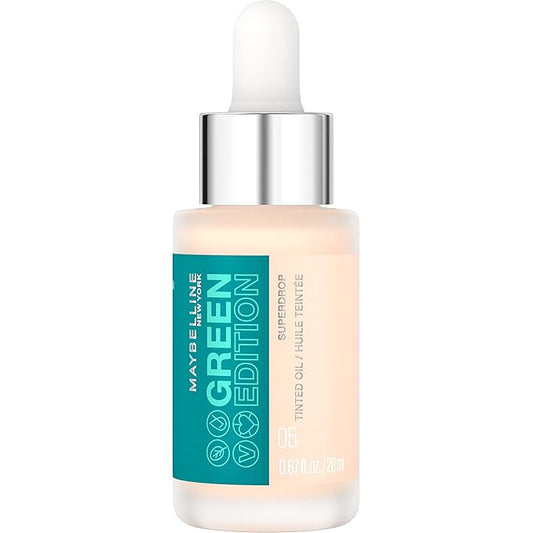 Maybelline Green Edition Superdrop Tinted Oil Base Makeup, Adjustable Natural Coverage Foundation Formulated With Jojoba & Marula Oil, 05, 1 Count