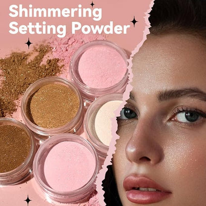 Glitter Loose Setting Powder - Translucent, Long-lasting, Lightweight, and Waterproof for Light Skin Flawless Daily Oil Control Makeup, 0.21 Oz (Bubblegum, 1pc)