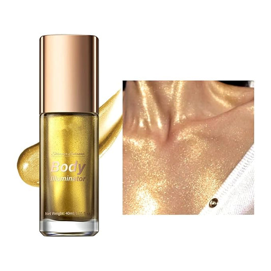 MAEPEOR Body Luminizer 5 Colors Smooth Subtle Shimmer Illuminator Moisturizing Long Lasting Summer Glow for Face and Body (40ML, 05 Gold)