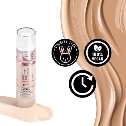 Revolution, IRL Filter Longwear Foundation, Soft & Breathable Formula, Medium to Full Coverage, Matte Finish, F12, 0.7 fl oz