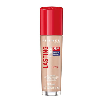 Rimmel London Lasting Finish 25HR - 100 Ivory - Foundation, 25-Hour Wear, Full Coverage, Waterproof, 1oz