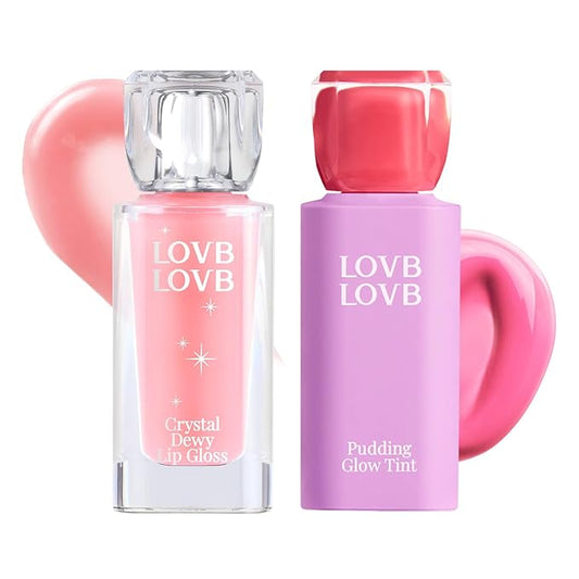 Pudding Glow Korean Lip Tint (05 PINK LAMP) + Crystal Dewy Lip Gloss (01 PINK DOLPHIN) | K-Beauty Lip Duo | Long-Lasting & Glossy | Everyday Lip Combo | Lip Glow Set