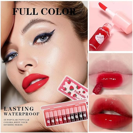 MYUANGO 10 Colors Lip Tint, Color Tinted Lip Stain, Moisturizing Lip Balm Liquid Lipstick Makeup Hydrating Long Lasting Lip Gloss (Strawberry)