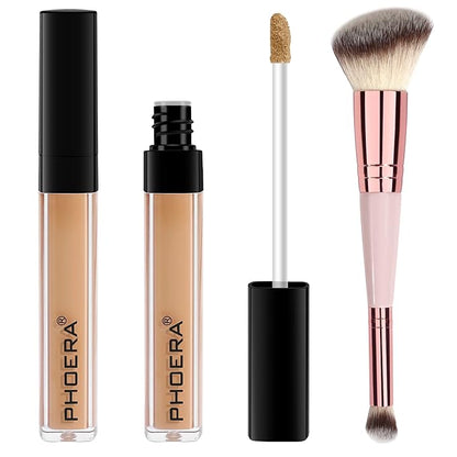 PHOERA Concealer, Lightweight, Full Coverage, Long Lasting, Corrects, Hydrates, Highlights, Matte Finish, All-Day Wear,with Concealer Brush (104#CUSTARD)