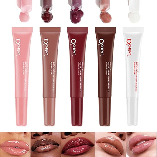 5 Color Glossy Lip Butter Gloss,Moisturizing Non-stick Cup Liquid Lip Gloss,Natural Plumping Lip Tint,Mirror Toot Lip Gloss for Women (5 Colors/Set, A)