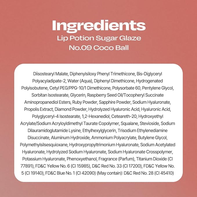 Lip Potion Sugar Glaze Tint | K-Beauty High-Shine & Long-Lasting Lip Tint | Hydrating, Non-Sticky Glossy Finish | 7 Shades | 0.3 Oz (No.9 Coco Ball)