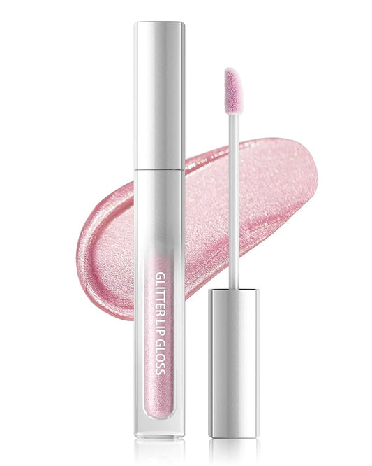 Light Pink Metallic Liquid Lipstick, Non-Stick Cup Glitter Lip Gloss, High Pigmented Lip Color with Transfer-proof Wear, Long Lasting Waterproof Shimmer Sparkly Lipstick Cosplay Makeup for Women-02