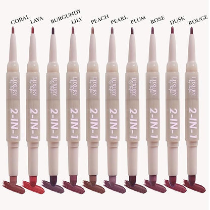 2 in 1 Lipstick Lipliner Retractable Pencil Semi Matte, Vegan, All Natural, Cruelty Free