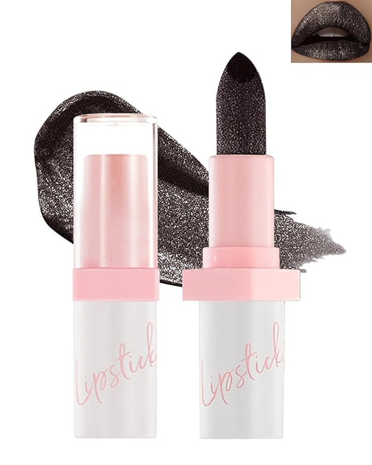 Glitter Lipstick for Women, Shimmer Sparkly Lipstick Long Lasting Waterproof, Diamond Shiny Metallic Matte Lipstick,Non-sticky, Impact Color, Bold Glimmer Glow Lip Gloss, Stage Party Makeup (07#Black)