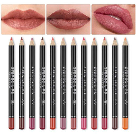12 PCS Nude Red Deep Red Brown Matte Lip Liner Pencil Set Waterproof Long Lasting Lip Liner Lipstick for Women
