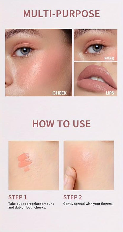Lightweight Liquid Cream Blush Eyeshadow - Superdewy & Buildable Pigmentation, Cruelty Free Vegan Makeup, Natural-looking Cheek Tint with Dewy Finish (#01, A)