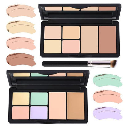 6 Colors Correcting Concealer Contour Makeup Palette,Cream Concealer Contour Palette for Dark Circles Blemish Redness,Highlighting Long Lasting Contouring Liquid Foundation Makeup with Brush（２PCS）