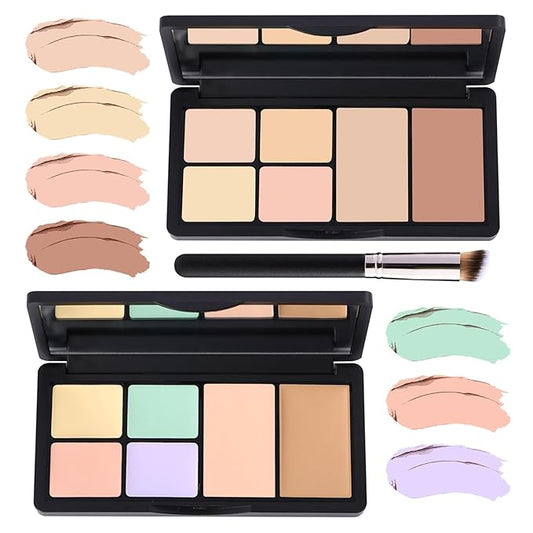 6 Colors Correcting Concealer Contour Makeup Palette,Cream Concealer Contour Palette for Dark Circles Blemish Redness,Highlighting Long Lasting Contouring Liquid Foundation Makeup with Brush（２PCS）