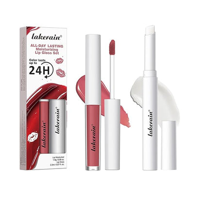 Long Lasting Moisturizing Lip Gloss Set,High Pigmented Lip Stain Hydrating Liquid Lipstick Lip Balm,Waterproof Smooth Shiny Matte Glossy Finish Lip Makeup Kits(#1-Natural Color, Pack of 2)