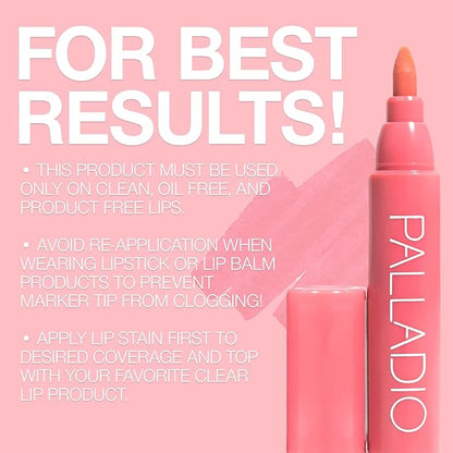 Palladio Lip Stain, Hydrating and Waterproof Formula, Matte Color Look, Long-lasting All Day Wear Lip Color, Smudge Proof Natural Finish, Precise Chisel Tip Marker, Pinky