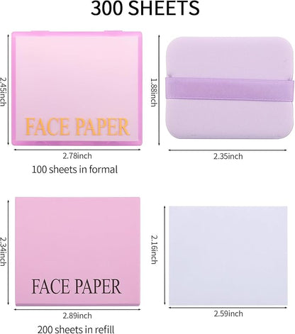 Erinde Oil Blotting Sheets for Face with Mirror and Puff, 300 Sheets Oil Blotting Paper for Oily Skin, Face Oil Absorbing Sheets, Natural Oil Control Film, Absorb Excess Oil, Makeup Friendly