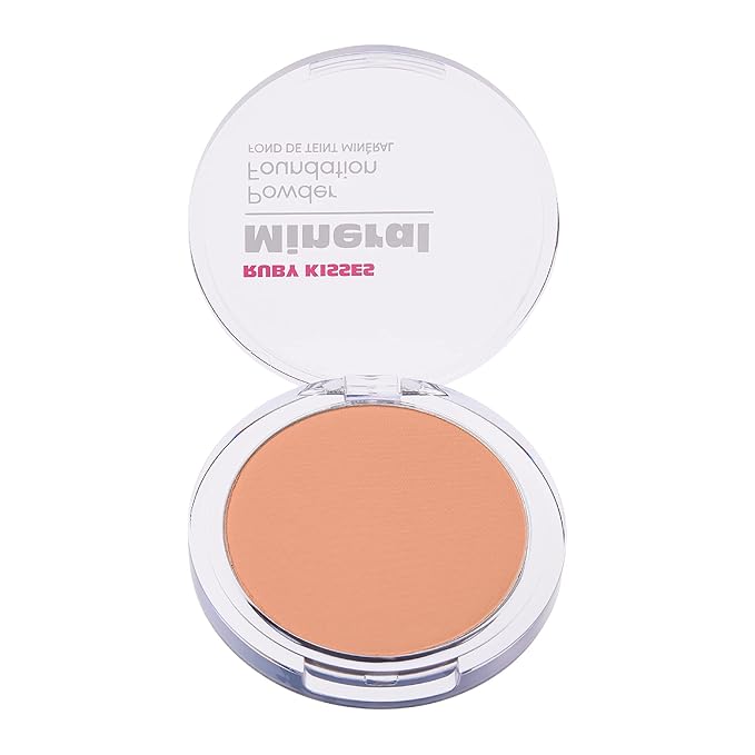 Ruby Kisses Mineral Pressed Powder Foundation, Medium to Full Coverage Natural Finish 0.35 Ounce (Creamy Beige)