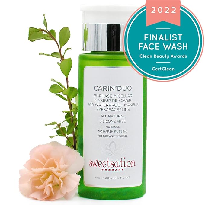 YUNASENCE CARIN’DUO Bi-Phase Micellar Makeup Remover for Regular and Waterproof Makeup. Eyes/Face/Lips, 4oz. 100% Natural. Silicone free. Cyclopentasiloxane free.